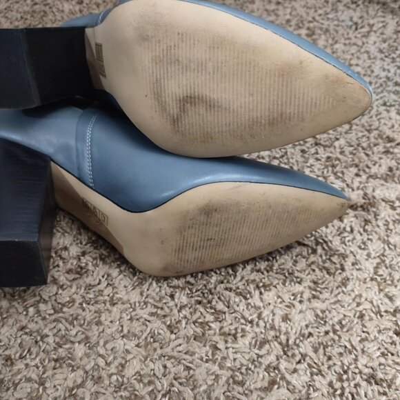 Women's Size 5 Blue Leather Pointed Toe Ankle Boots Block Heel Minimalist Street - Picture 4 of 7